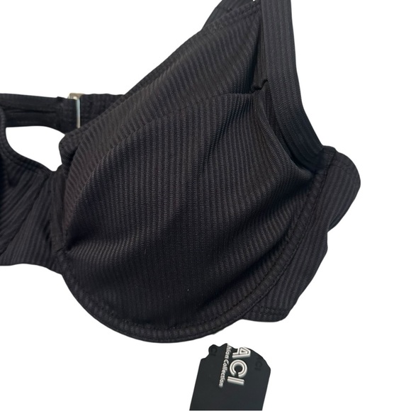 DACI Women's XL Black Ribbed Underwire Swimsuit Adjustable Strap Bikini Top - Picture 7 of 9